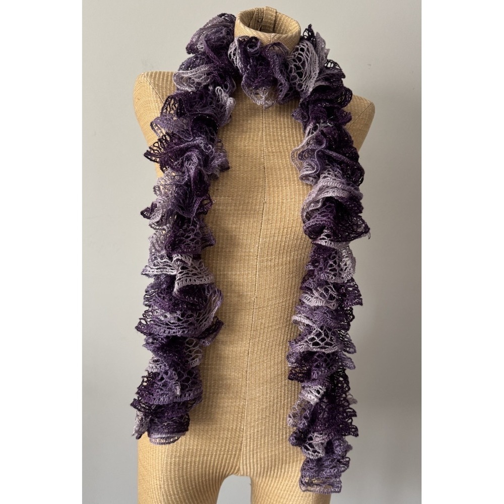 Women's Y2K Ruffle Style Scarf Purple Ombré Crochet Boho‎ Fairy Grunge